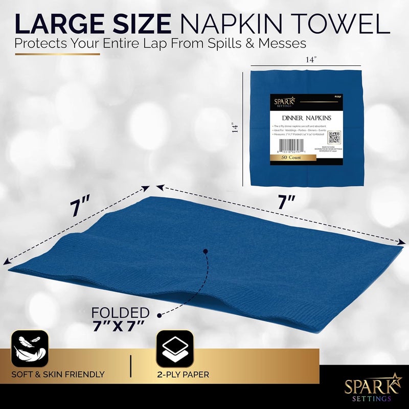 Amcrate Cocktail Napkins Disposable, Royal Blue Beverage Napkins Soft and Absorbent Paper Napkins for Dinner, Party, Wedding, Or Every Day Use, 7” x 7” 2 Ply Party Napkins, Pack of 40 - By - Image 3
